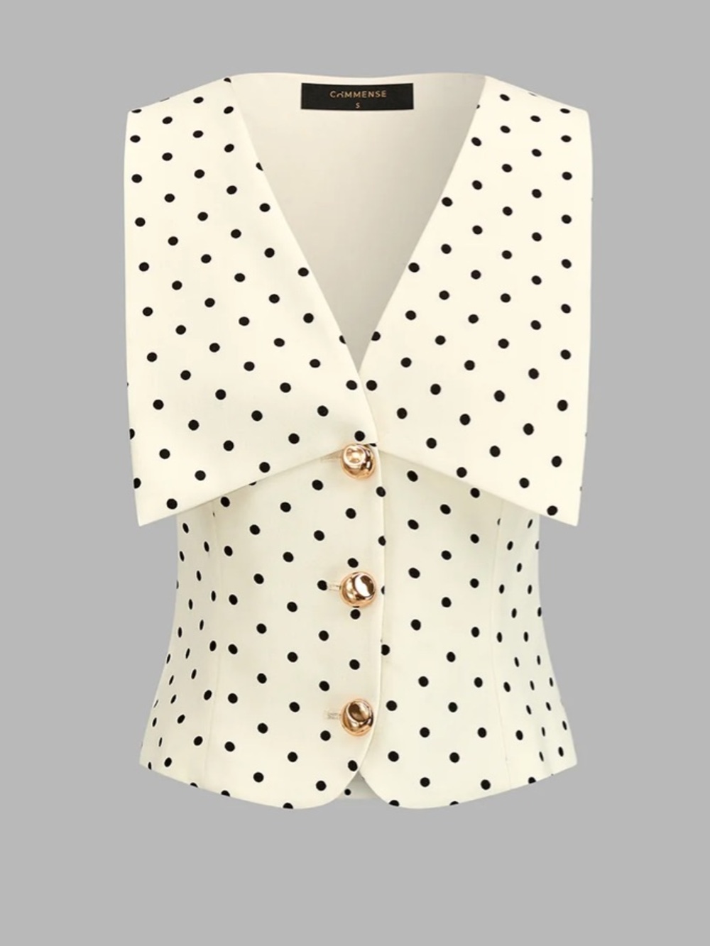 Commense Cream Polka Dot Folded Collar Button Vest